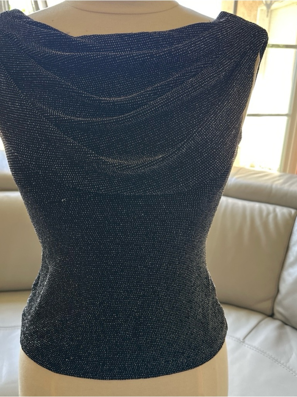 Xscape Black Sparkle Knit Cowl Neck Top